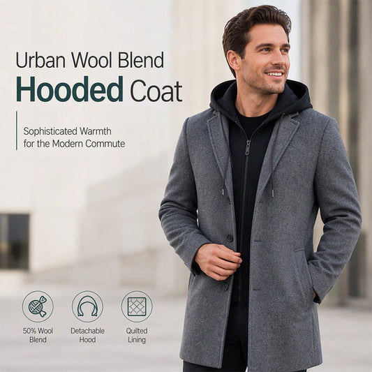 Men's Mid-Length Coat with Removable Hood