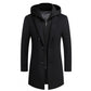 Men's Mid-Length Coat with Removable Hood