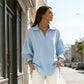 Women's Lapel V-Neck Top with 3/4 Lantern Sleeves