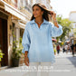 Women's Lapel V-Neck Top with 3/4 Lantern Sleeves