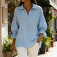 Women's Lapel V-Neck Top with 3/4 Lantern Sleeves