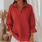 Women's Lapel V-Neck Top with 3/4 Lantern Sleeves