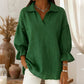 Women's Lapel V-Neck Top with 3/4 Lantern Sleeves