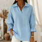 Women's Lapel V-Neck Top with 3/4 Lantern Sleeves