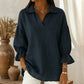Women's Lapel V-Neck Top with 3/4 Lantern Sleeves