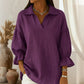 Women's Lapel V-Neck Top with 3/4 Lantern Sleeves