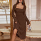 Women's Square Neck Flare Sleeve Midi Dress