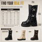 Women's Platform Mid Block Heel Ankle Boots with Round Toe Stitching Fold-Over Cuff and Buckle Strap
