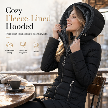 Women's Mid-Length Fleece Lined Hooded Coat