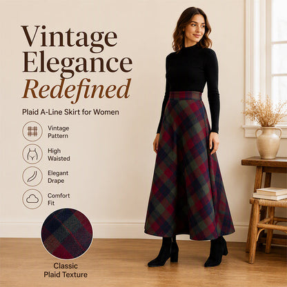 Women's Elegant High-Waisted Plaid Long Skirt