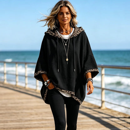 Women's Leopard Print Trim Hoodie