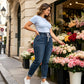 Women's Elastic Waist Denim Pants with Pockets