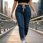 Women's Elastic Waist Denim Pants with Pockets