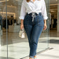 Women's Elastic Waist Denim Pants with Pockets