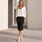 Women's Long Sleeve V-Neck Top & Ribbed Skirt Set