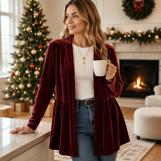 Women's Velvet Open Front Cardigan