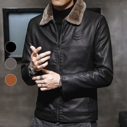 🧥 Plush-Lined Warmth, Refined Leather-Look Style | Men's Zip Jacket