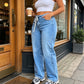 Women's Casual Drawstring Wide-Leg Jeans