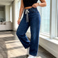 Women's Casual Drawstring Wide-Leg Jeans