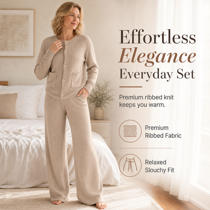 Women's Casual 2 Piece Knitted Cardigan Sweater and Wide Leg Pants Set