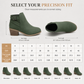 Women's Suede Martin Boots with Slanted Buckle Chunky Mid Heel and Side Zipper Ankle Boots