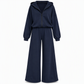 Women's Casual Soft Knit Two-Piece Lounge Set with Hooded Zip-Up Sweatshirt and Wide-Leg Pants