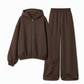 Women's Casual Soft Knit Two-Piece Lounge Set with Hooded Zip-Up Sweatshirt and Wide-Leg Pants
