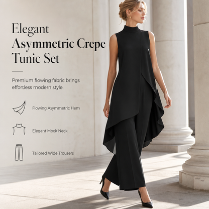Women's Sleeveless Asymmetric Tunic Top & Wide-Leg Pants Set