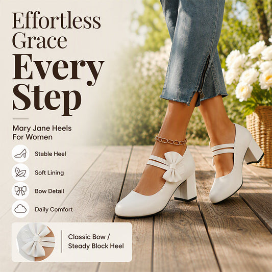 Women's Elegant Chunky Heel Shoes with Bow Strap