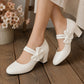 Women's Elegant Chunky Heel Shoes with Bow Strap