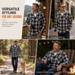 Men's Plaid Zip Up Hoodie Loose Fit American Style Brushed Hooded Sweatshirt