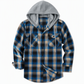 Men's Plaid Zip Up Hoodie Loose Fit American Style Brushed Hooded Sweatshirt