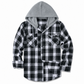 Men's Plaid Zip Up Hoodie Loose Fit American Style Brushed Hooded Sweatshirt
