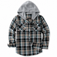 Men's Plaid Zip Up Hoodie Loose Fit American Style Brushed Hooded Sweatshirt