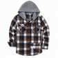 Men's Plaid Zip Up Hoodie Loose Fit American Style Brushed Hooded Sweatshirt