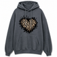 Women's Casual Fleece Hoodie with Leopard Heart Graphic and Kangaroo Pocket