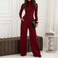 Women's Turtleneck Knit Top and Wide-Leg Pants Set