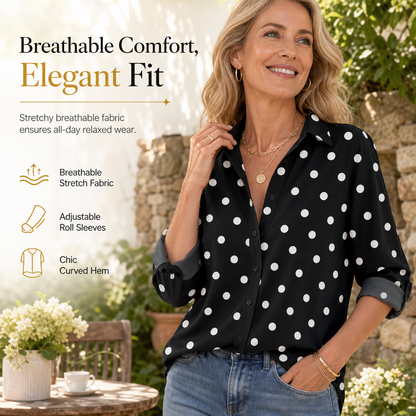 Women Elegant Casual Long Sleeve Button Up Blouse
