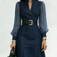 Slim Fit Stand Collar Denim Midi Dress