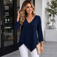 Women's Loose Waffle Knit V-Neck Top
