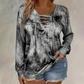 Women's Tie-Dye Printed Lace-Up V-Neck Top