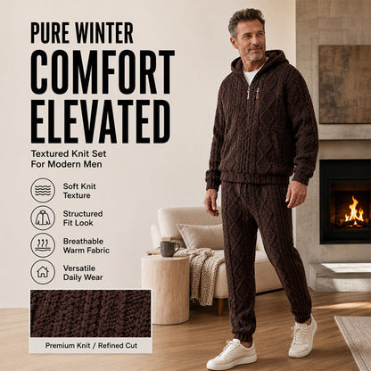 Men's Winter Cozy Cable Knit Hooded Set
