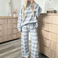 Women's Striped Mock Neck Top & Wide-Leg Pants Set