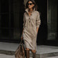 Women's Ribbed Knit Sweater Dress with Lapel Collar