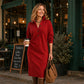 Women's Ribbed Knit Sweater Dress with Lapel Collar