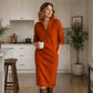 Women's Ribbed Knit Sweater Dress with Lapel Collar