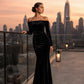 Women's Off-The-Shoulder Ruched Velvet Maxi Dress