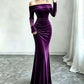 Women's Off-The-Shoulder Ruched Velvet Maxi Dress