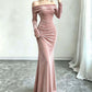 Women's Off-The-Shoulder Ruched Velvet Maxi Dress