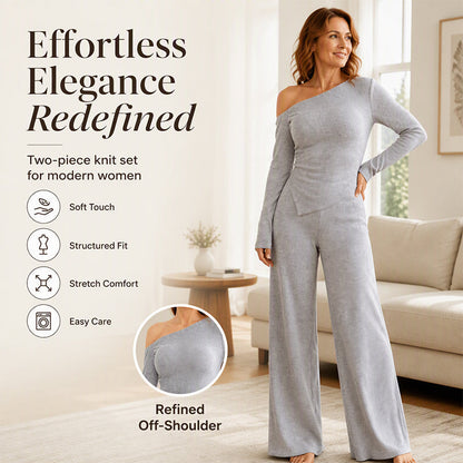 Women's Off-Shoulder Long Sleeve Top & Wide-Leg Pants Set